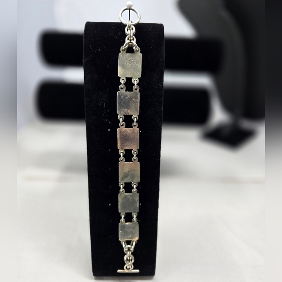 Taxco Mexico 925 Vintage Sterling Silver Strength Black Onyx Star Link Bracelet - Picture 5 of 9